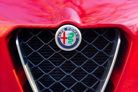 PRAGUE, CZECH REPUBLIC - JANUARY 29, 2019: Logo of Alfa Romeo car in Prague, Czech Republic, January 29, 2019のeditorial素材