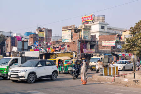NEW DELHI, INDIA - FEBRUARY 4, 2020: Street of New Delhi, India, February 4, 2020
