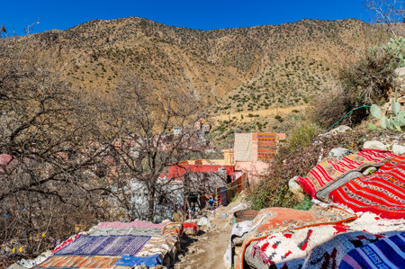 Small mountain Berber village in Al Haouz province, Moroccoの写真素材