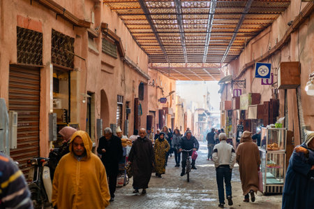 MARRAKESH, MOROCCO - JANUARY 23, 2019: Street of city Marrakesh in Morocco, January 23, 2019のeditorial素材