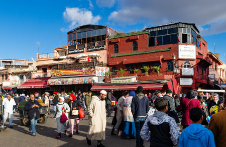 MARRAKESH, MOROCCO - JANUARY 21, 2019: Street of city Marrakesh in Morocco, January 21, 2019
