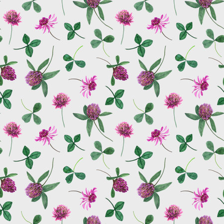 Watercolor wild flowers and herbs seamless pattern. Design for fabric, wallcovering, postcard, invitations, paper for scrapbooking.の写真素材