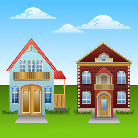 village house. vector illustration. Design for postcard.のイラスト素材