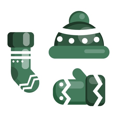 Vector flat drawn colorful cartoon clothing items such as cap and mittensのイラスト素材