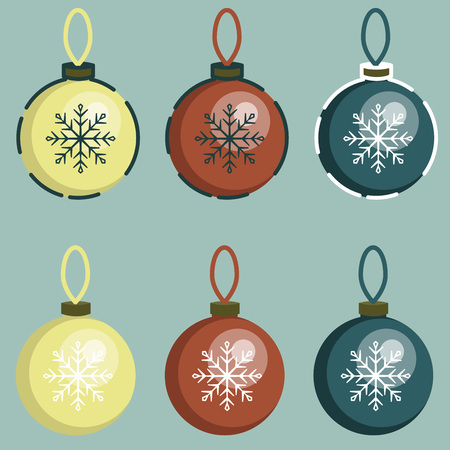 Vector isolated holiday decoration balls with snowflakes on it with shadows and glitteringのイラスト素材
