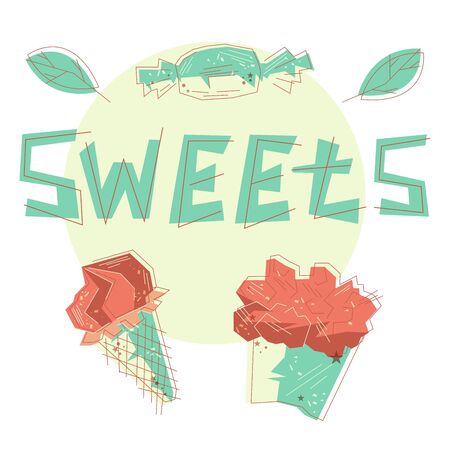 Delicious flat drawn isolated desserts. Flat drawn art object. Stylized for prints and othe graphic needsのイラスト素材