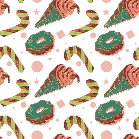 Amazing ice cream seamless pattern. Hand drawn sweet wrapping pattern. Childish cute elementsのイラスト素材