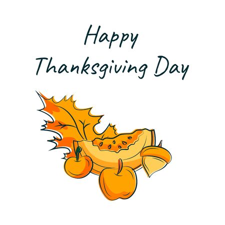 Vector simple illustrations in flat sketchy style. Flat drawn pumpkins made as autumn traditional decorations, free hand drawn doodle design.のイラスト素材