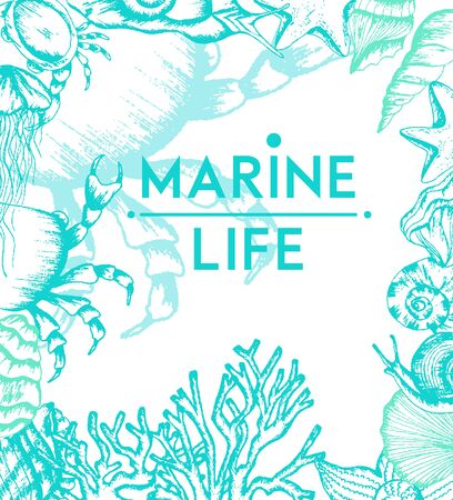 Underwater Frame Vector Design. Ocean Nature Concept. Aquatic Coral Collectionのイラスト素材