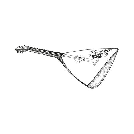 Sketched Balalaika as Traditional Russian Musical Instrument Vector Illustration. Stringed Wooden Folk Musical Instrumentのイラスト素材