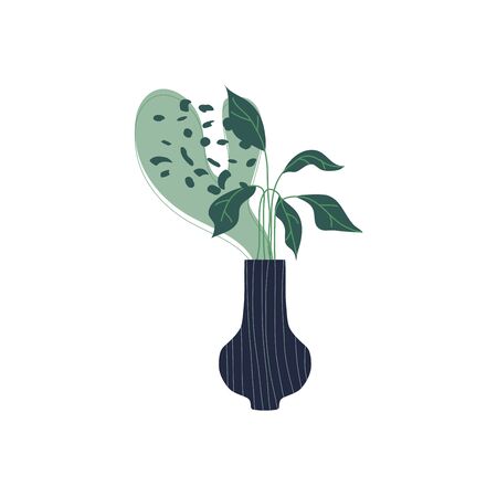 Exotic Palm Leaves Rested in Ceramic Vase Vector Composition. Trendy Botanical Collage for Design in Ecological Styleのイラスト素材