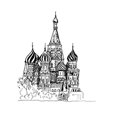 Saint Basil Cathedral in Moscow Urban View Vector Illustration. Linear Drawing of Famous Russian Landmark and Tourist Attractionのイラスト素材