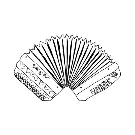 Harmonica or Button Accordion as Musical Instrument Vector Illustration. Linear Drawing of Traditional Russian Folk Attributeのイラスト素材