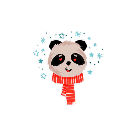 Smiling Pretty Little Panda in Scarf Facial Emotion Vector Illustration. Funny Mammal Face with Love Mood Expression Conceptのイラスト素材
