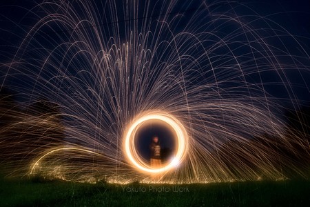 light circle using steelwoolの写真素材
