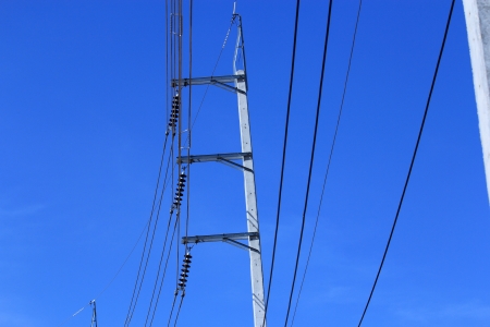 Electricity post at Blue Sky Background