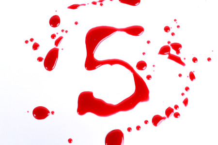 Bloody print on a white background with the letters 5