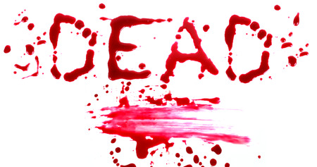Bloody print on a white background with the letters Deadの写真素材