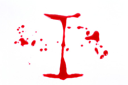Bloody print on a white background with the letters I
