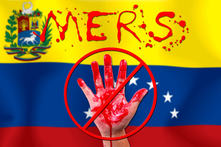 Concept show hand stop MERS Virus epidemic  Venezuela flag .の写真素材