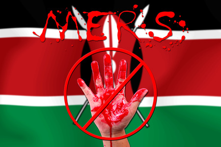 Concept show hand stop MERS Virus epidemic  KENYA flag .の写真素材