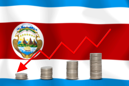 The economic going down of the Costa Rica, with a head shot arrows down from the top medals.の写真素材