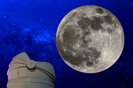 Astronomical Observatory under the stars and Full moon.の写真素材