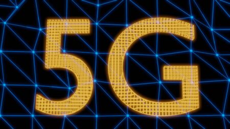 Futuristic  technology  wireframe mesh polygonal element in the form of 5G. Connection Structure. Digital Data Visualization. Social Network Graphic Concept. 3d rendering.の写真素材