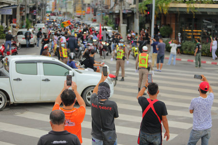 Nakhonratchasima, Thailand - July 23, 2021 : Car mob street of Thailand people took to the streets...