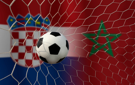 Football Cup competition between the national Croatia  and national Morocco.の写真素材