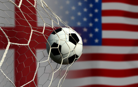 Football Cup competition between the national England and national America.の写真素材