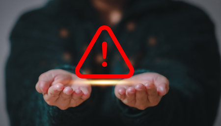 Caution warning  for notification error and  to be aware of the dangers of being hacked by hackers,Internet malware viruses are destroying computer data.Compromised information Malicious software.の写真素材