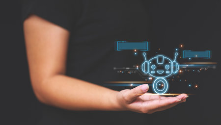 Robot are assistant  for provide access to data growth of business in online network, Robot application and global connection, AI, Artificial intelligence.の写真素材