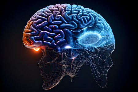 Human brain on mental idea mind Concept. Artificial Digital Brain big Data. Generative AI.の素材