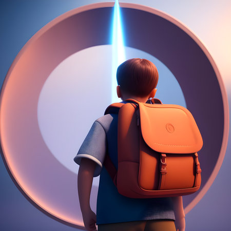 A children student with a bag goes to school.Back to schoolconcept. Generative AI.の素材