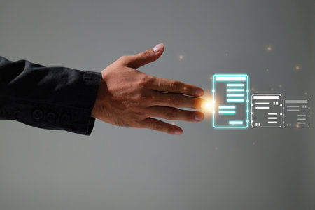 Online business digital document management, paperless office, signing business contract concept.