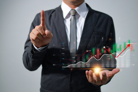 Analysis profitability positive indicators of working companies with digital augmented reality graphics.の写真素材