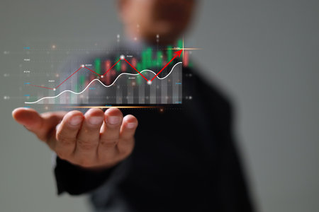 Analysis profitability positive indicators of working companies with digital augmented reality graphics.の写真素材