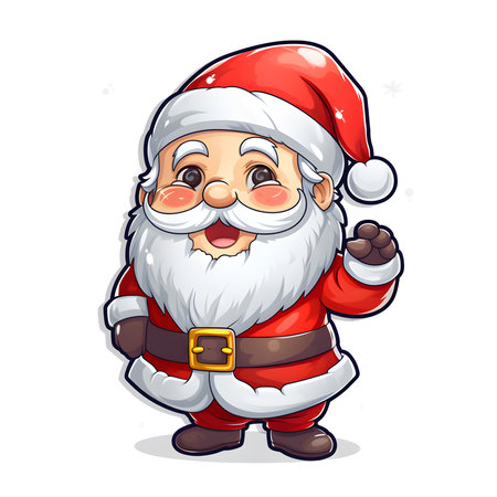 Sticker Santa Claus cartoon desing white background. Christmas and New Year concept. Generative Ai.の素材