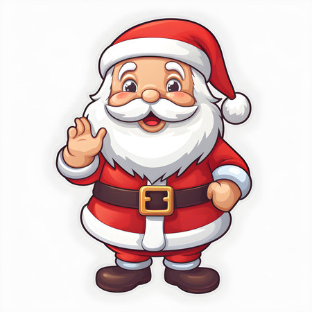 Sticker Santa Claus cartoon desing white background. Christmas and New Year concept. Generative Ai.の素材
