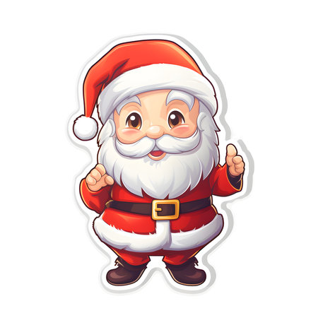Sticker Santa Claus cartoon desing white background. Christmas and New Year concept. Generative Ai.の素材