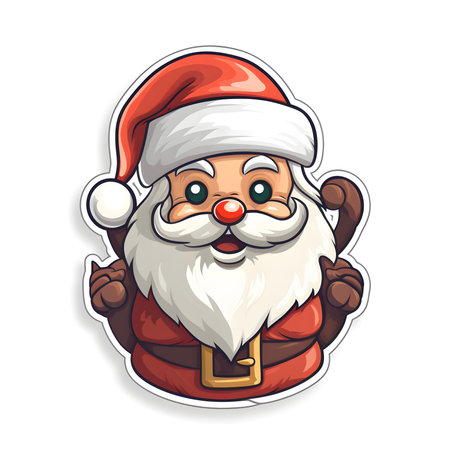 Sticker Santa Claus cartoon desing white background. Christmas and New Year concept. Generative Ai.の素材