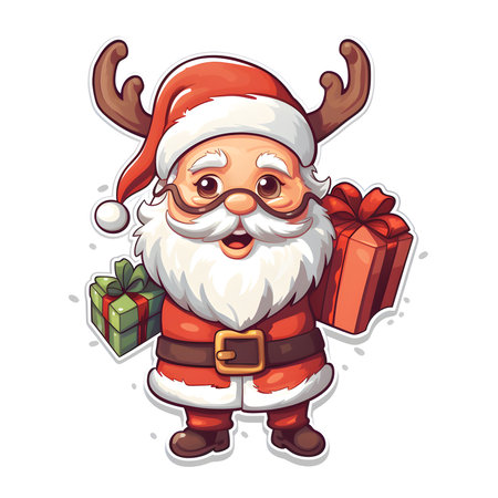 Sticker Santa Claus cartoon desing white background. Christmas and New Year concept. Generative Ai.の素材