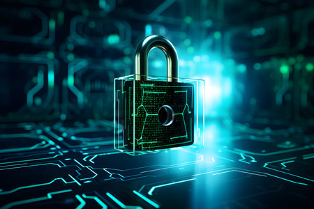 Cybersecurity and privacy and protect data concept. lock key icon and internet network security technology.Generative Ai.の素材