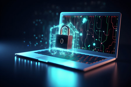 Cybersecurity and privacy and protect data concept. lock key icon and internet network security technology.Generative Ai.の素材