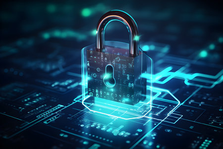 Cybersecurity and privacy and protect data concept. lock key icon and internet network security technology.Generative Ai.の素材