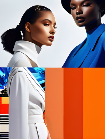 A vibrant collage of various elements shaping the perception of a brand Inspiring. Bright and bold colors. Generative Ai.の素材