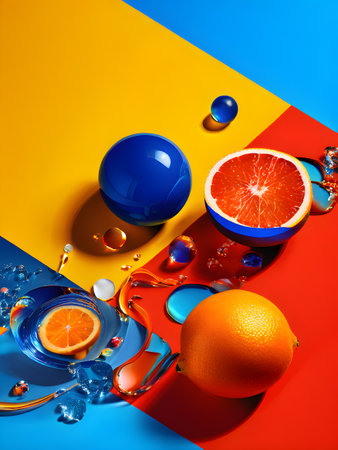 A vibrant collage of various elements shaping the perception of a brand Inspiring. Bright and bold colors. Generative Ai.の素材