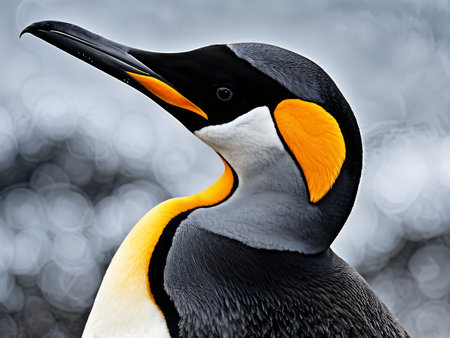 King Penguin (Aptenodytes patagonicus). contrast of its sleek black and white plumage, and the regal posture as it stands amidst the Antarctic landscape. Generative Ai.の素材