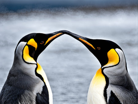 King Penguin (Aptenodytes patagonicus). contrast of its sleek black and white plumage, and the regal posture as it stands amidst the Antarctic landscape. Generative Ai.の素材